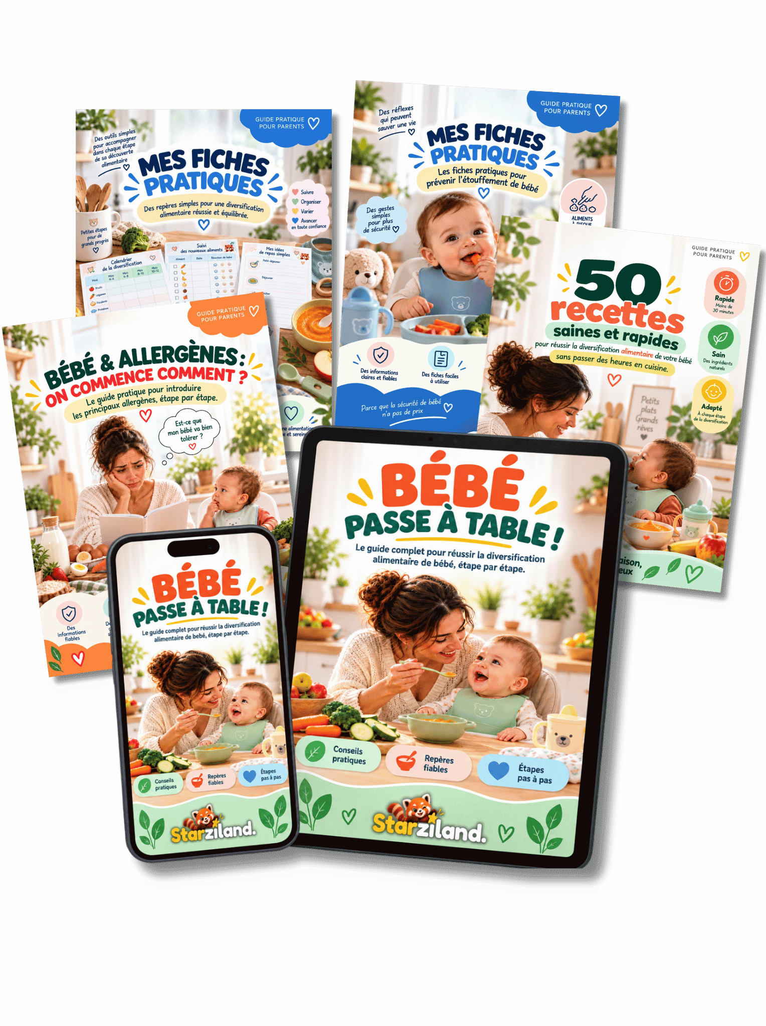 Pack Diversification Mockup des ebooks et fiches pratiques du pack diversification alimentaire Starziland